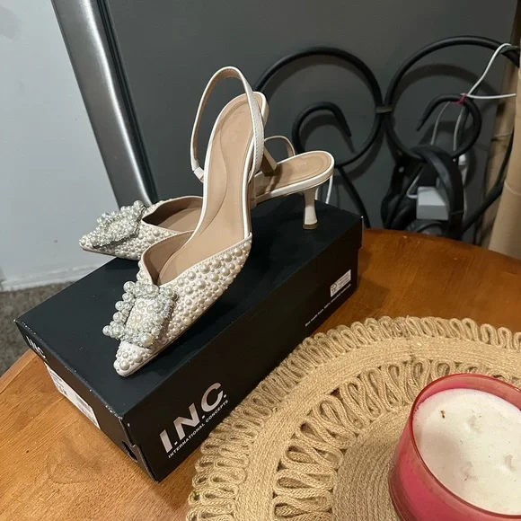 INC White Pearl Embellished Heels - Picture 4 of 4